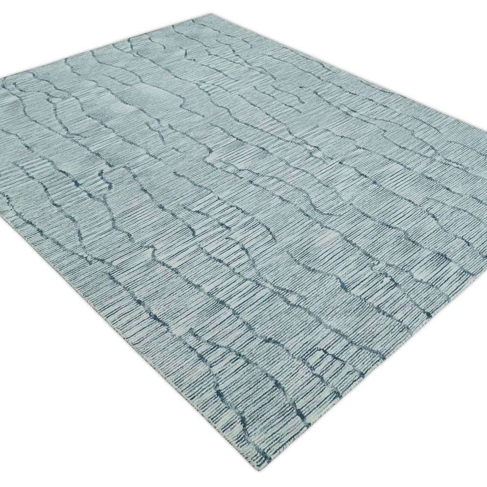 Custom Made Hand Tufted Multi Size Woolen Modern Ivory and Blue Area Rug