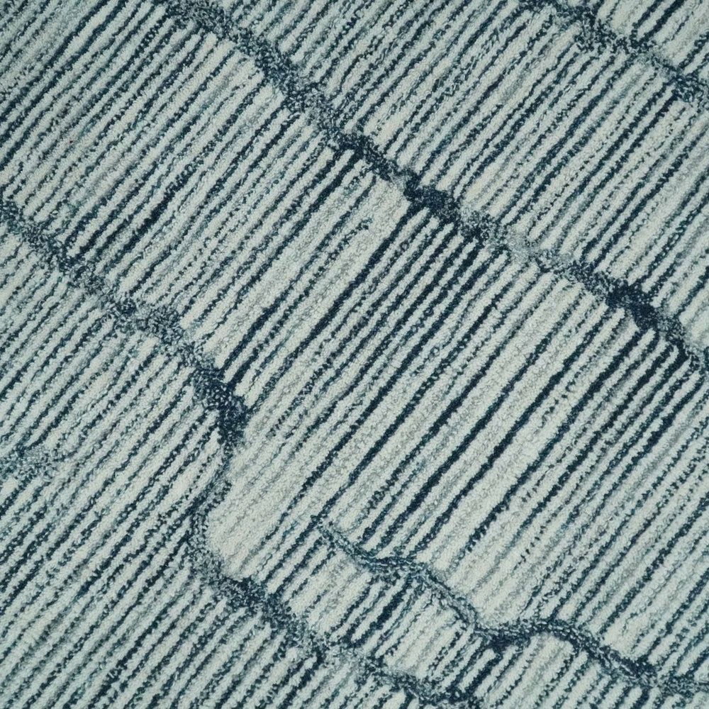 Custom Made Hand Tufted Multi Size Woolen Modern Ivory and Blue Area Rug