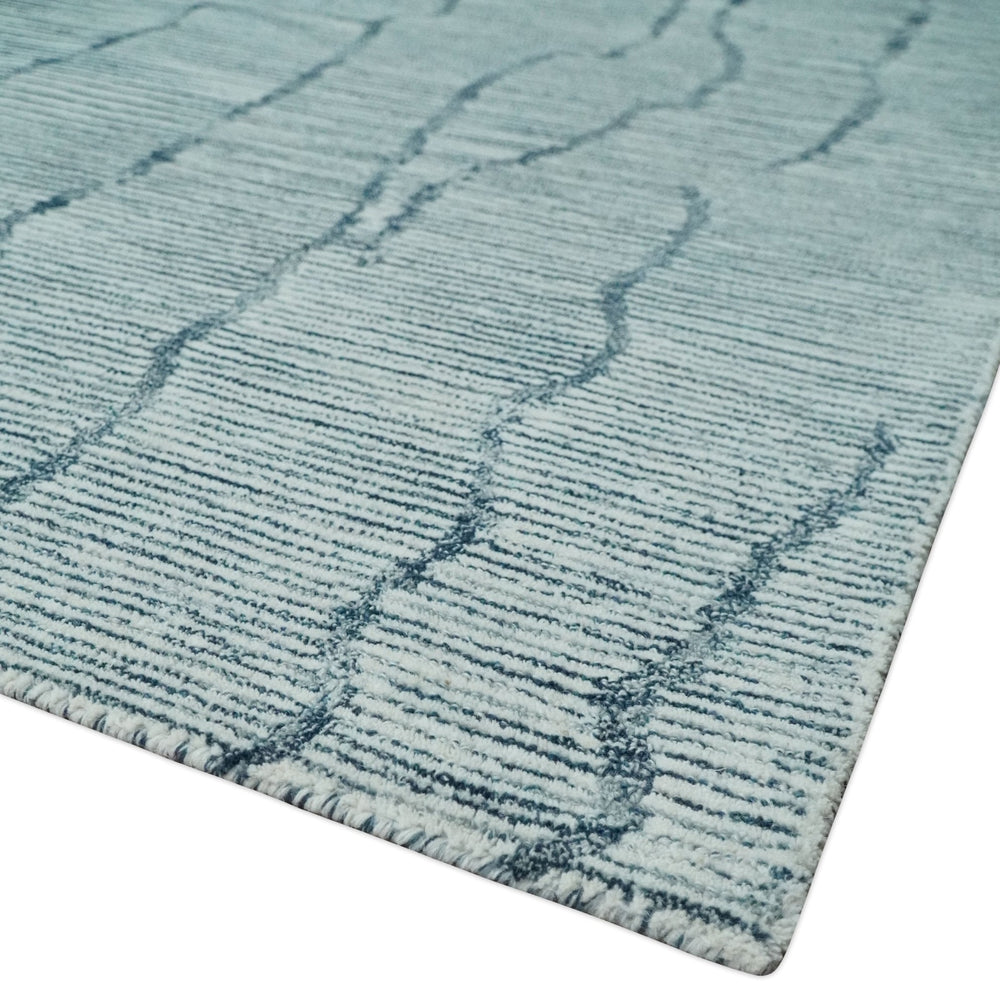 Custom Made Hand Tufted Multi Size Woolen Modern Ivory and Blue Area Rug