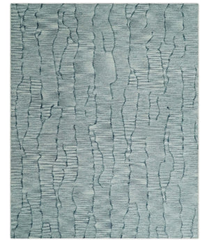 Custom Made Hand Tufted Multi Size Woolen Modern Ivory and Blue Area Rug