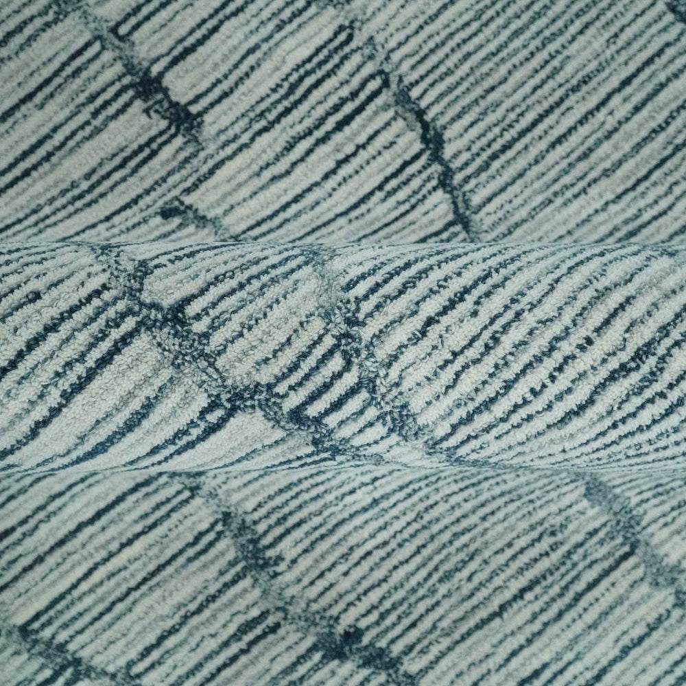 Custom Made Hand Tufted Multi Size Woolen Modern Ivory and Blue Area Rug