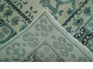 Custom Made Ivory And Gray Turkish Khotan Design Hand Knotted Wool Rug