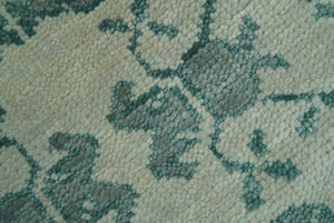 Custom Made Ivory And Gray Turkish Khotan Design Hand Knotted Wool Rug