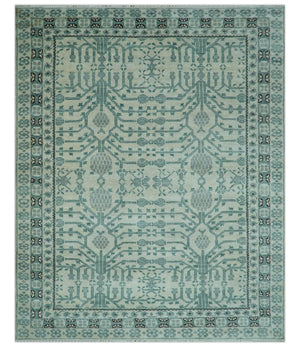 Custom Made Ivory And Gray Turkish Khotan Design Hand Knotted Wool Rug
