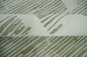 Custom Made Ivory and Olive Modern Design Hand Tufted Wool Rug