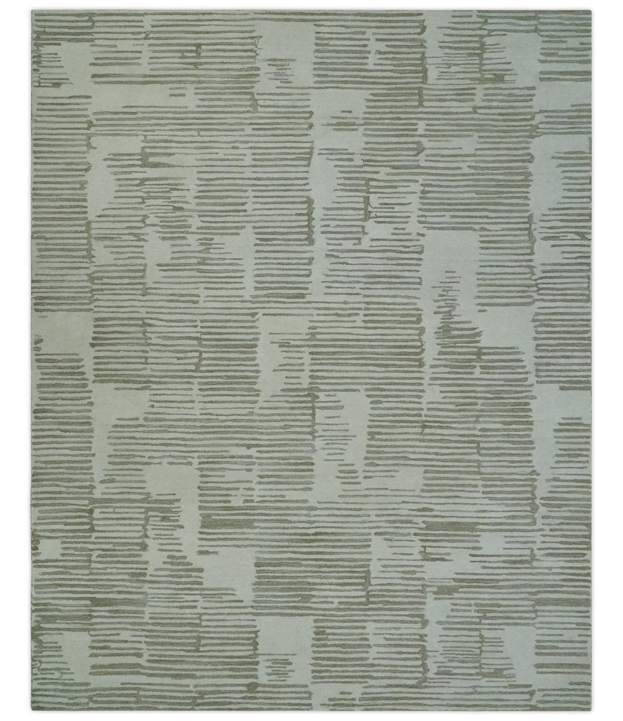 Custom Made Ivory and Olive Modern Design Hand Tufted Wool Rug