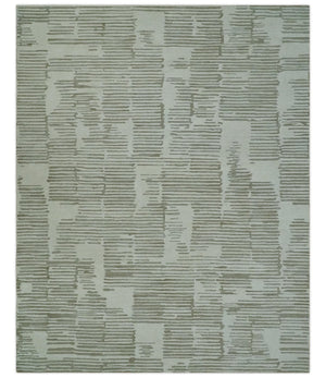 Custom Made Ivory and Olive Modern Design Hand Tufted Wool Rug