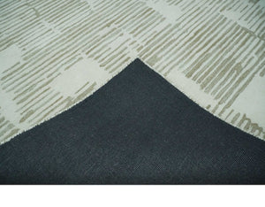 Custom Made Ivory and Olive Modern Design Hand Tufted Wool Rug