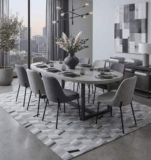 Custom Made Ivory and Silver Geometrical Handmade Leather Rug