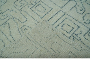 Custom Made Ivory, Beige and Gray Maze Design Hand knotted wool Area Rug