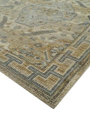 Custom Made Ivory, Brown and Blue Traditional Hand Knotted Wool Area Rug