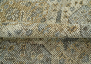 Custom Made Ivory, Brown and Blue Traditional Hand Knotted Wool Area Rug