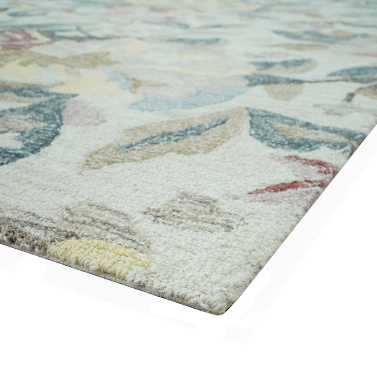 Custom Made Ivory, Charcoal and Olive Floral Design Colorful Hand Tufted wool rug