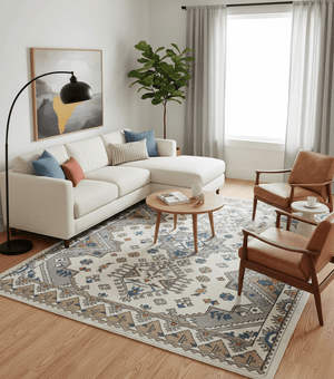 Custom Made Ivory, Gray and Camel Traditional Hand knotted Wool Area Rug
