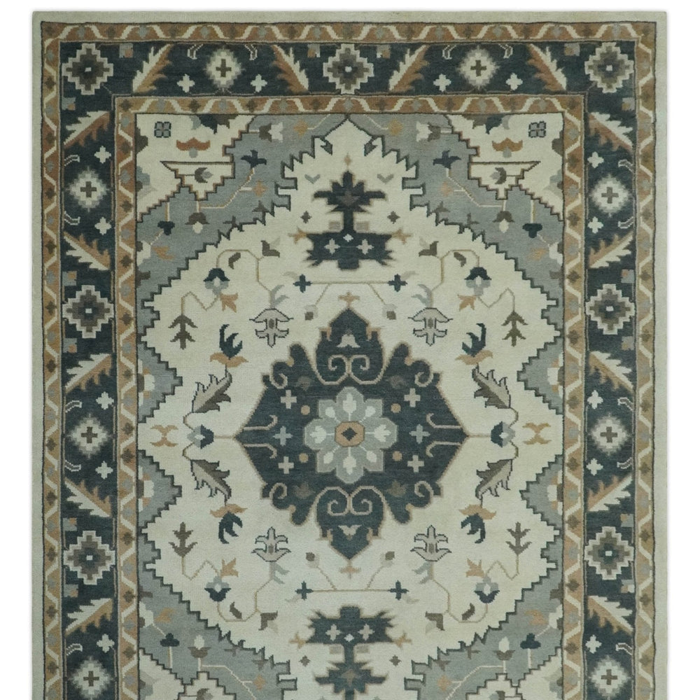 Custom Made Ivory, Gray, Camel and Charcoal Traditional Multi Size Wool Area Rug