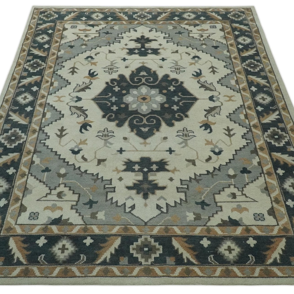 Custom Made Ivory, Gray, Camel and Charcoal Traditional Multi Size Wool Area Rug