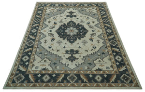 Custom Made Ivory, Gray, Camel and Charcoal Traditional Multi Size Wool Area Rug