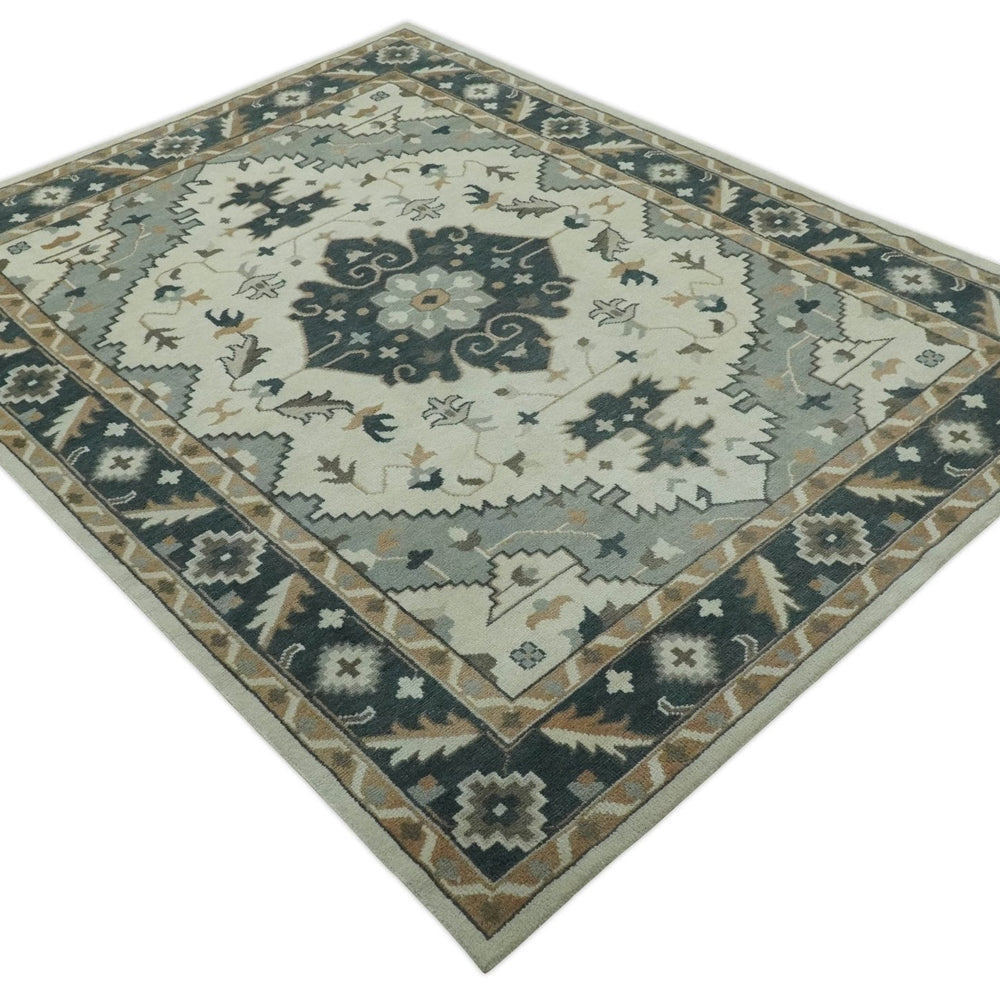 Custom Made Ivory, Gray, Camel and Charcoal Traditional Multi Size Wool Area Rug