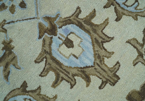 Custom Made Ivory, Taupe and Aqua Traditional Hand Tufted wool area rug