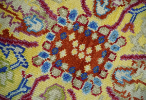 Custom Made Light Green and Purple Medallion Traditional Hand Knotted Wool Area Rug