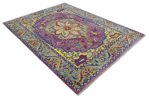Custom Made Light Green and Purple Medallion Traditional Hand Knotted Wool Area Rug