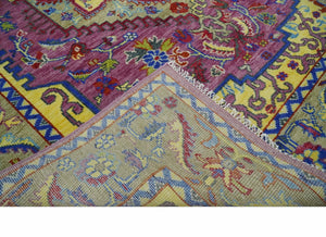 Custom Made Light Green and Purple Medallion Traditional Hand Knotted Wool Area Rug