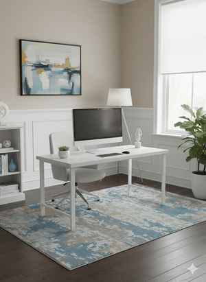 Custom Made Modern Abstract Blue And Beige Hand Tufted Wool Area Rug