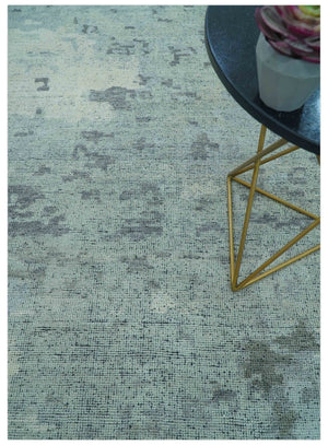 Custom Made Modern Abstract Design Blue And Gray Hand Knotted Wool Area Rug