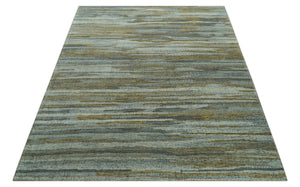 Custom Made Modern Abstract Design Brown And Gray Hand Knotted Wool Area Rug