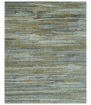 Custom Made Modern Abstract Design Brown And Gray Hand Knotted Wool Area Rug