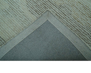 Custom Made Modern Abstract Design Ivory, Blue and Brown Hand Tufted Wool Area Rug
