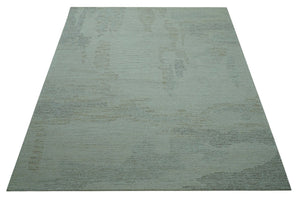 Custom Made Modern Abstract Design Ivory, Blue and Brown Hand Tufted Wool Area Rug