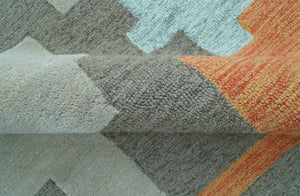 Custom Made Modern Abstract Gray And Blue Hand Tufted Wool Area Rug