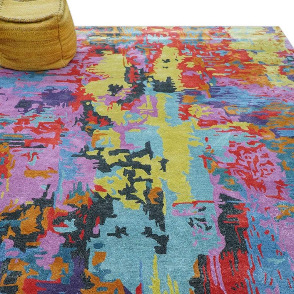 Custom Made Modern Abstract Multi-color Hand Tufted Wool-Art Silk Rug