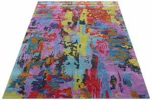 Custom Made Modern Abstract Multi-color Hand Tufted Wool-Art Silk Rug