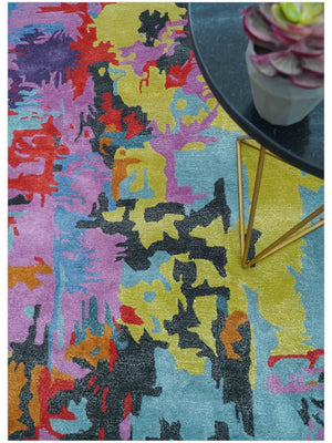 Custom Made Modern Abstract Multi-color Hand Tufted Wool-Art Silk Rug