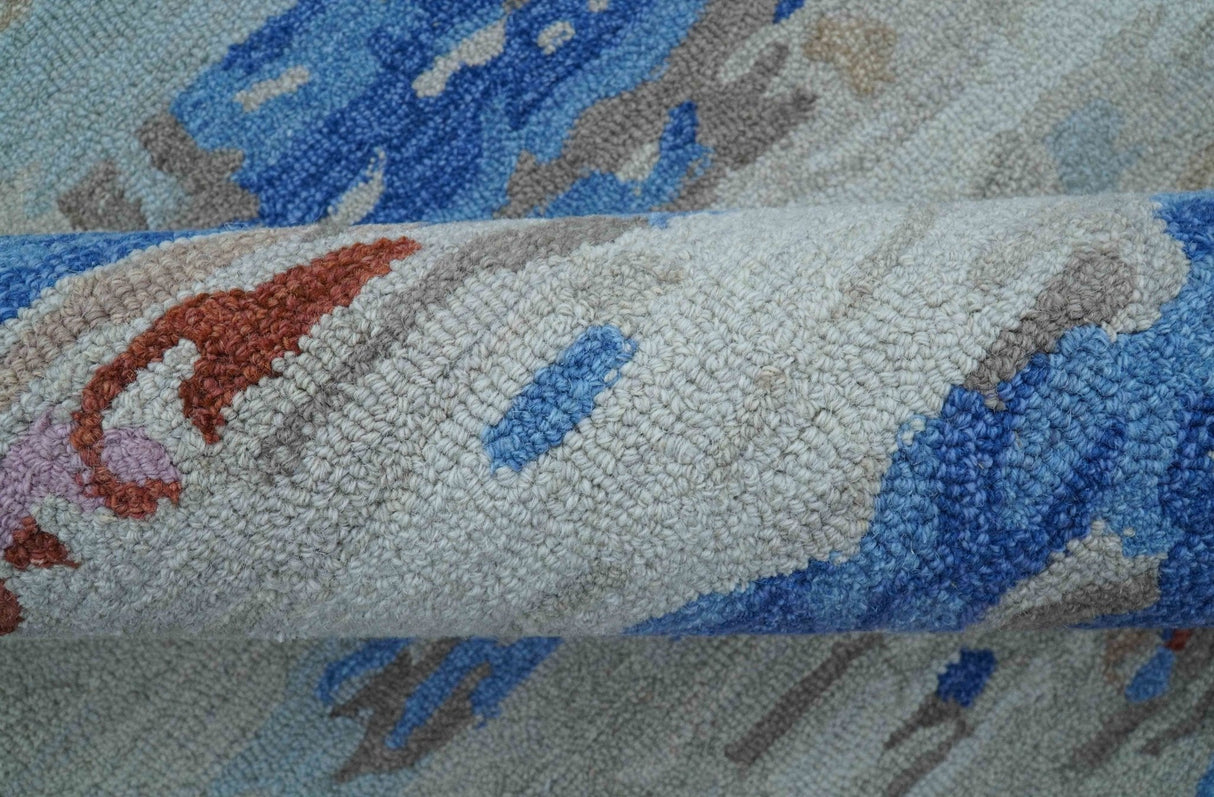 Custom Made Modern Abstract Silver And Blue Hand Tufted Wool  Rug