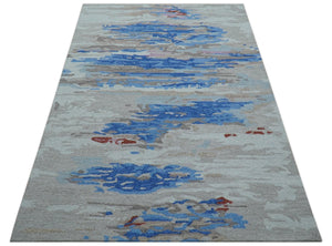 Custom Made Modern Abstract Silver And Blue Hand Tufted Wool  Rug