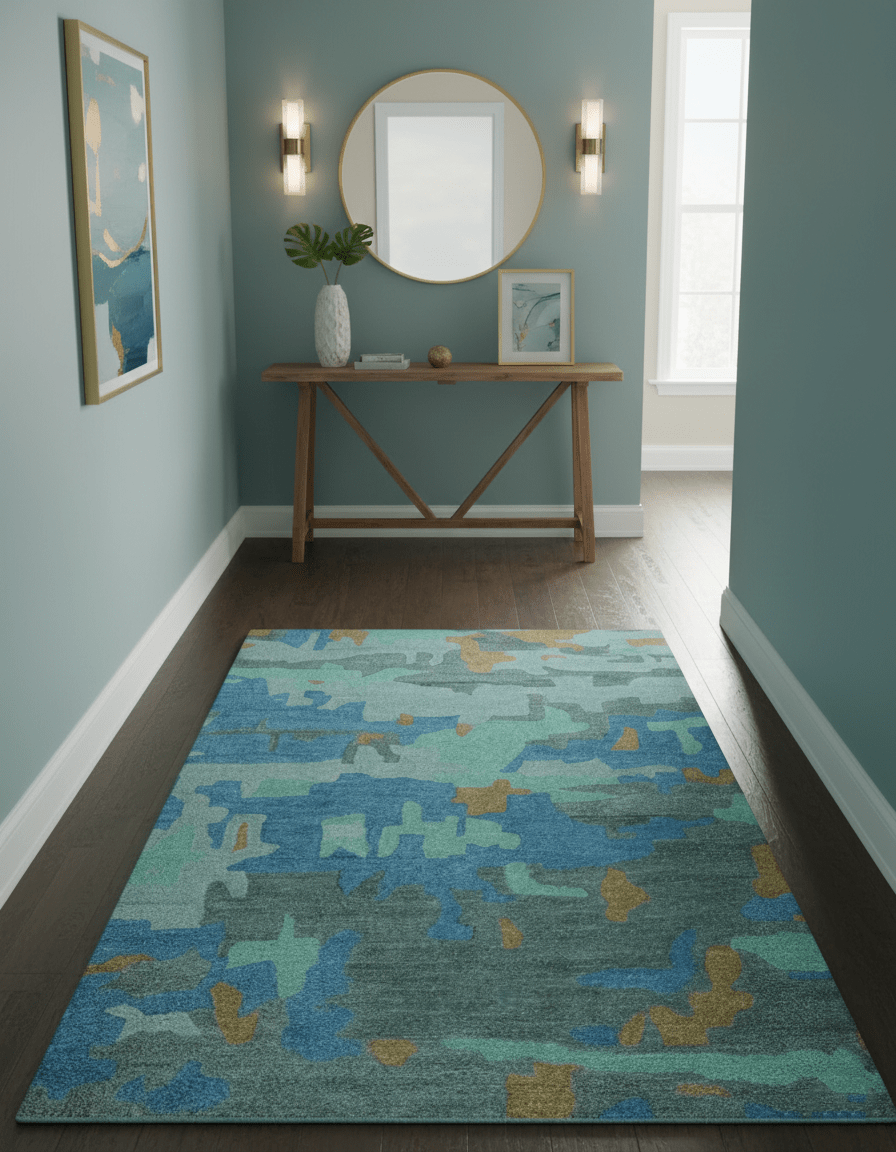 Custom Made Modern Blue Abstract Design Hand Tufted Wool And Viscose Area Rug