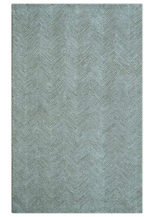Custom Made Modern Chevron Ivory And Brown Hand Tufted Wool Area Rug