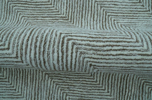 Custom Made Modern Chevron Ivory And Brown Hand Tufted Wool Area Rug