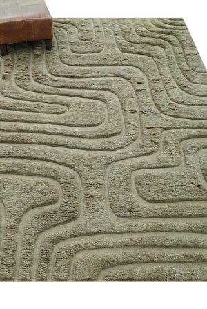 Custom Made Modern Contemporary Beige And Gray Hand Knotted Wool Rug