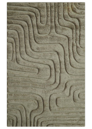 Custom Made Modern Contemporary Beige And Gray Hand Knotted Wool Rug