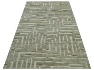 Custom Made Modern Contemporary Beige Hand Knotted Wool Area Rug