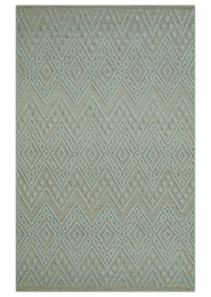 Custom Made Modern Contemporary Beige Hand Knotted Wool Area Rug