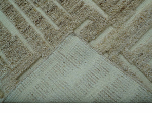 Custom Made Modern Contemporary Beige Hand Knotted Wool Area Rug