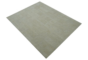 Custom Made Modern Geometrical Beige and Silver Hand Tufted Natural Wool Area Rug