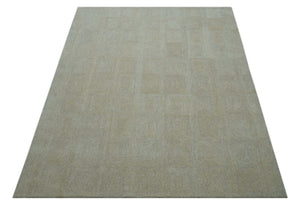 Custom Made Modern Geometrical Beige and Silver Hand Tufted Natural Wool Area Rug