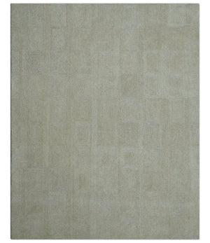 Custom Made Modern Geometrical Beige and Silver Hand Tufted Natural Wool Area Rug