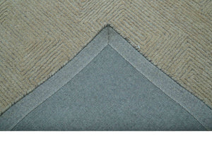 Custom Made Modern Geometrical Beige and Silver Hand Tufted Natural Wool Area Rug